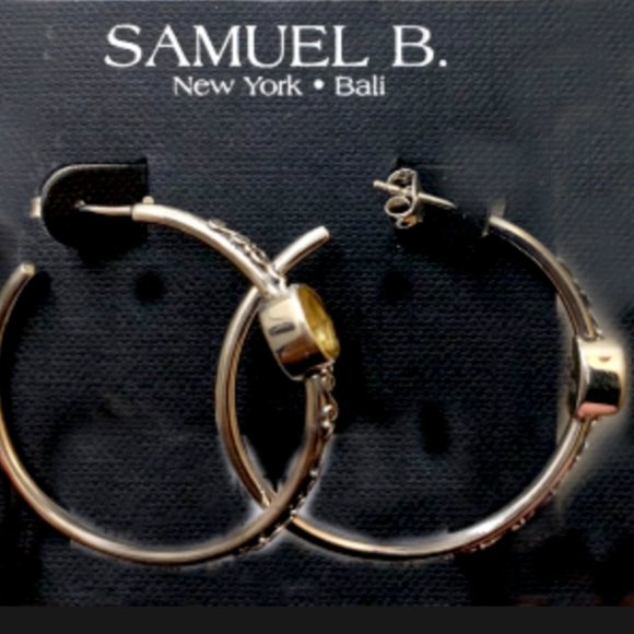 Samuel B Sterling Silver Scrollwork Citrine 47mm Hoop Earrings - Picture 3 of 4